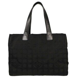 Chanel Black Jacquard Nylon Travel Line Tote Handbag
